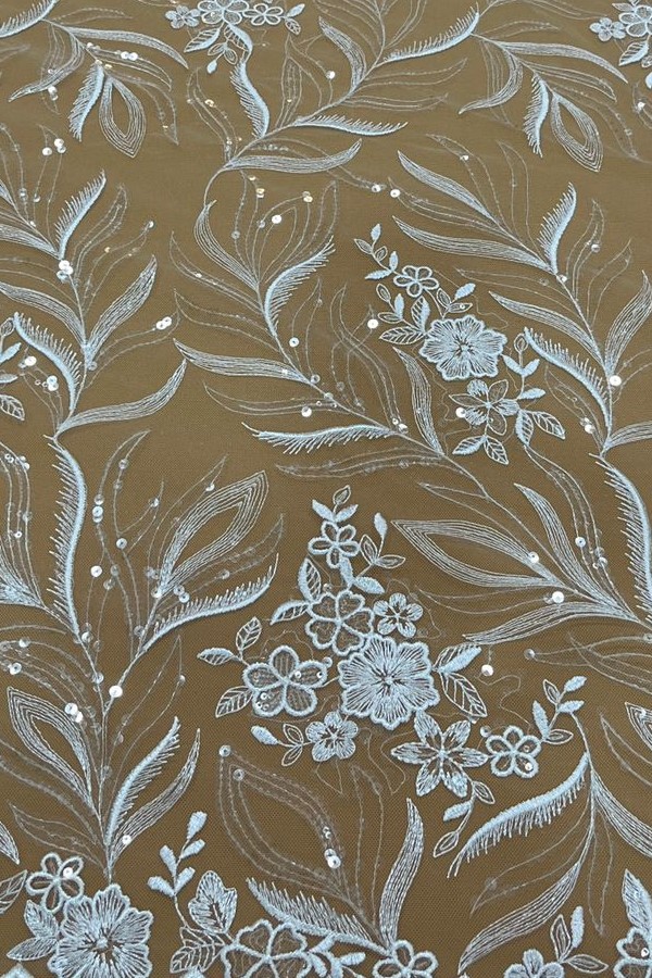 Renda Bordada Com Paetês Floral Delicado Branco